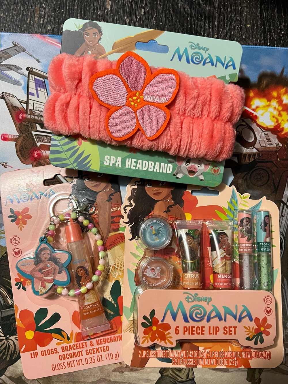Disney Moana Kids Pink Coral Flower Spa Headband & Lip Gloss Set